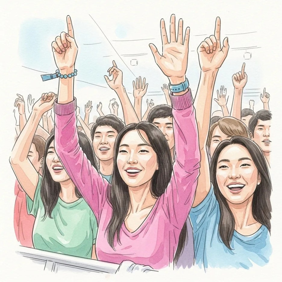 콘서트를 만끽하며 즐거워하는 관객들