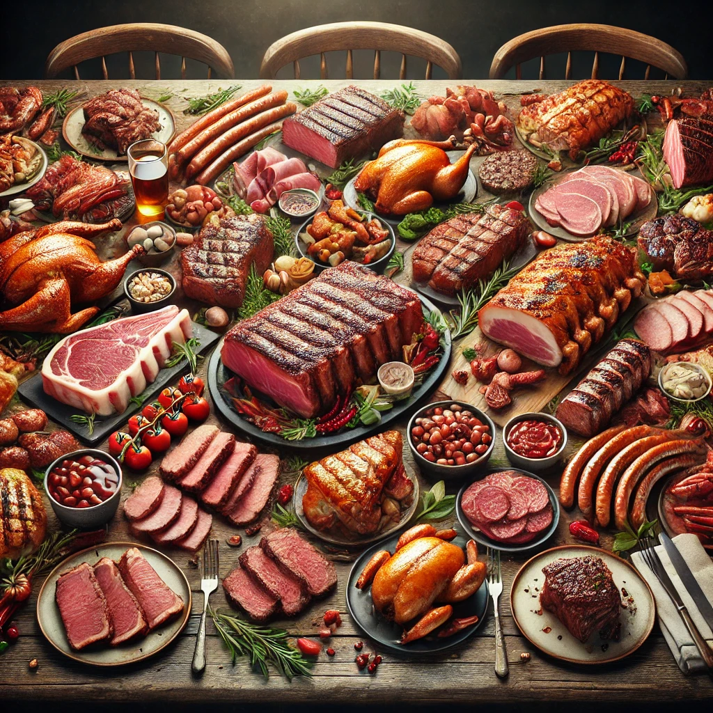 카니보어 식이,육식만 먹는 상차림을 표현한 이미지