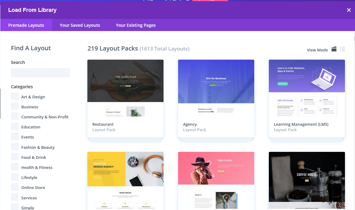 워드프레스 Divi 테마 레이아웃 팩