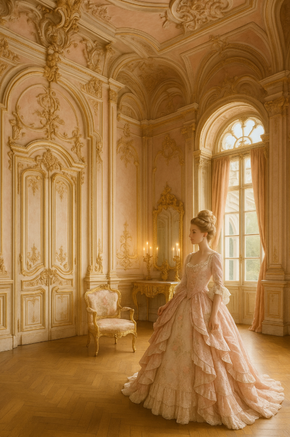 로코코 시대의 인테리어와 패션 관련 사진