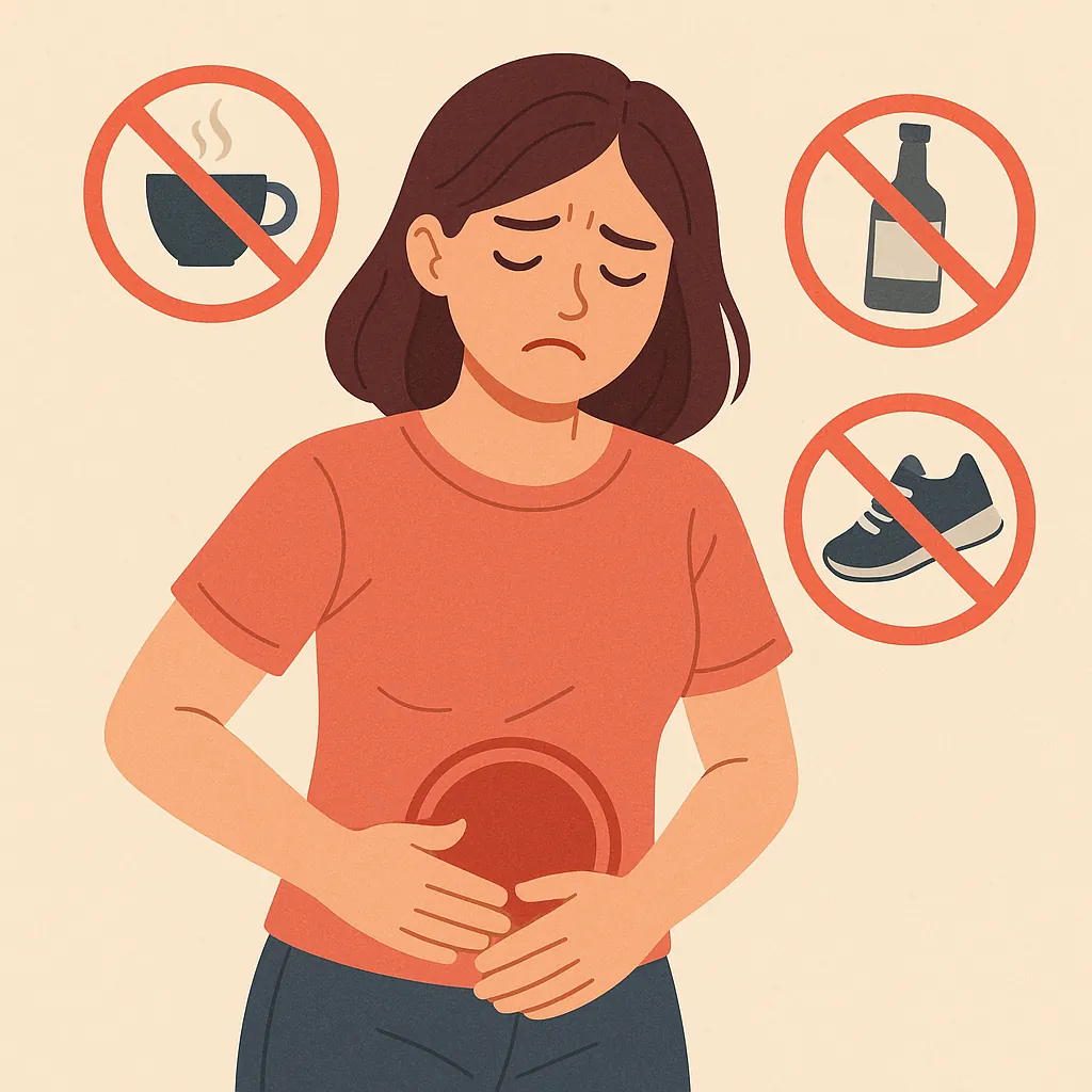 생리-기간-중-피해야-할-습관을-상징적으로-표현한-여성-일러스트-복부-통증과-주의-사항-강조