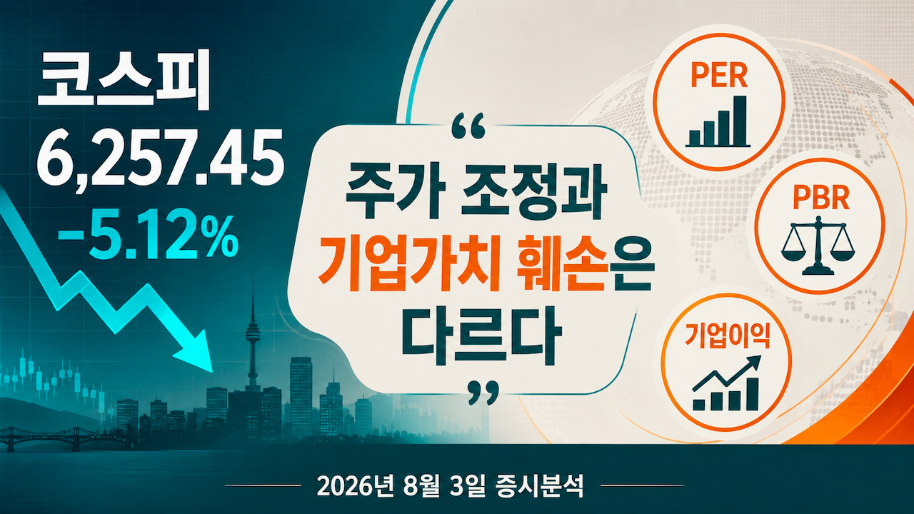 2026년 8월 3일 코스피 5.12% 하락과 PER, PBR, 기업이익을 함께 점검하는 대표 이미지