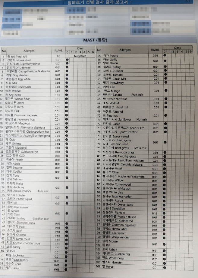 MAST 알러지 검사