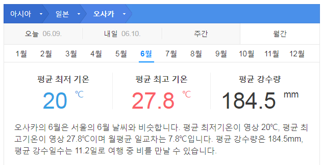일본 오사카 6월 날씨 옷차림 추천 여행지