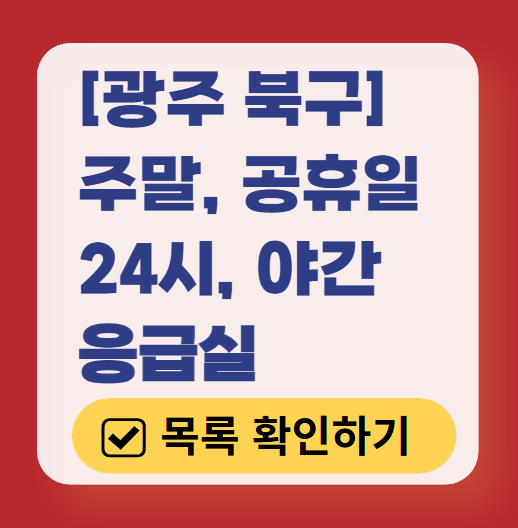 광주 북구 응급실 운영 병원 리스트 ❘ 주말, 토요일, 일요일, 공휴일 응급의학과 ❘ 24시 야간 응급진료 가능한 곳