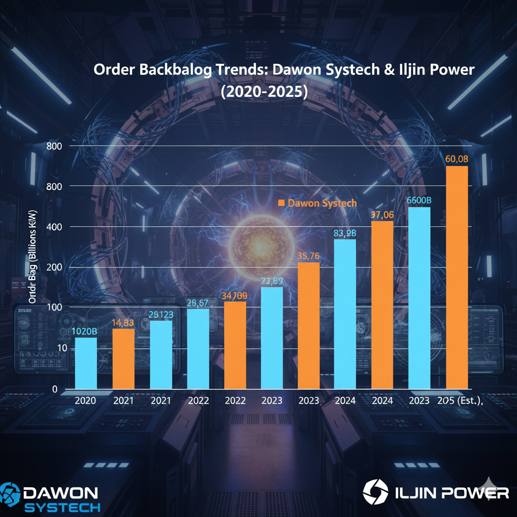 다원시스와 일진파워의 수주 잔고 변화를 나타낸 막대 그래프