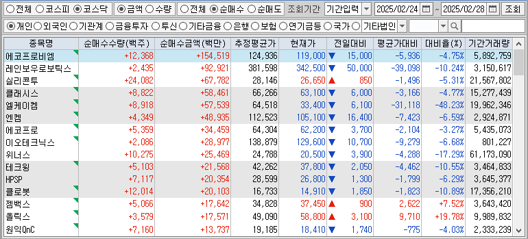 주간 코스닥 개인 순매수