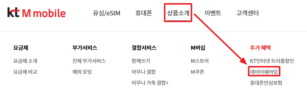 KT M 모바일 데이터 쉐어링 결합하기