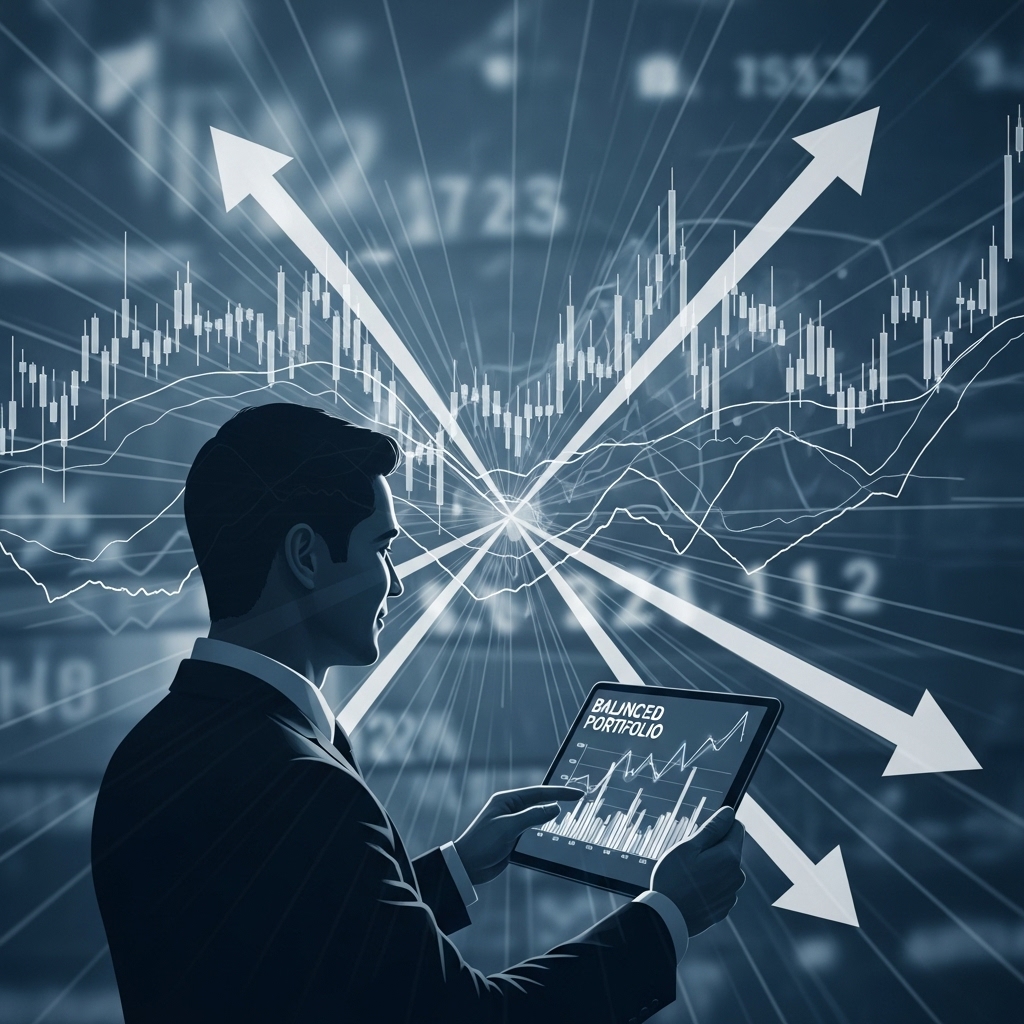 변동성 높은 2025년 주식 시장에서 침착하게 포트폴리오를 관리하는 투자자의 모습.