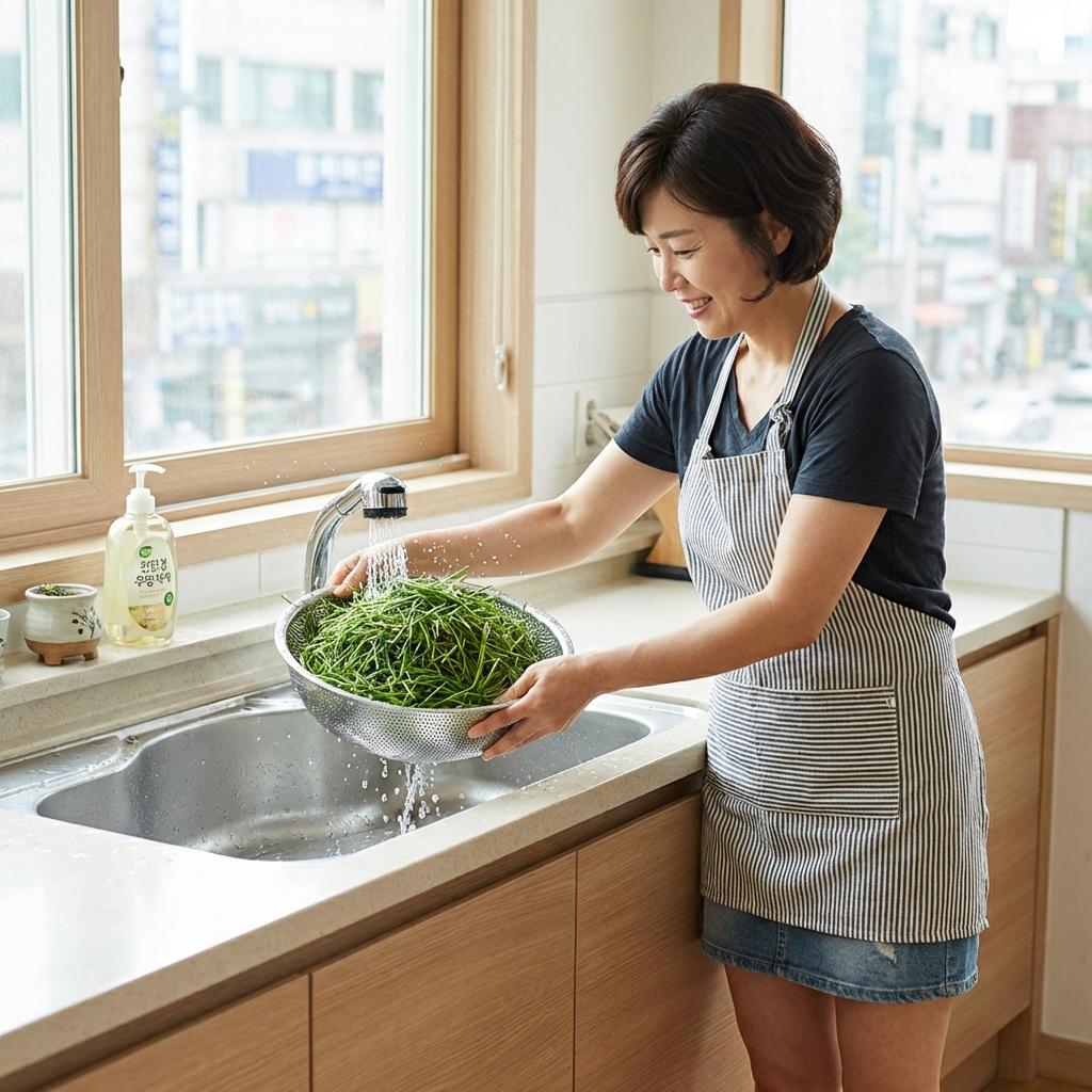 세발나물 짠기 빼는 올바른 세척법