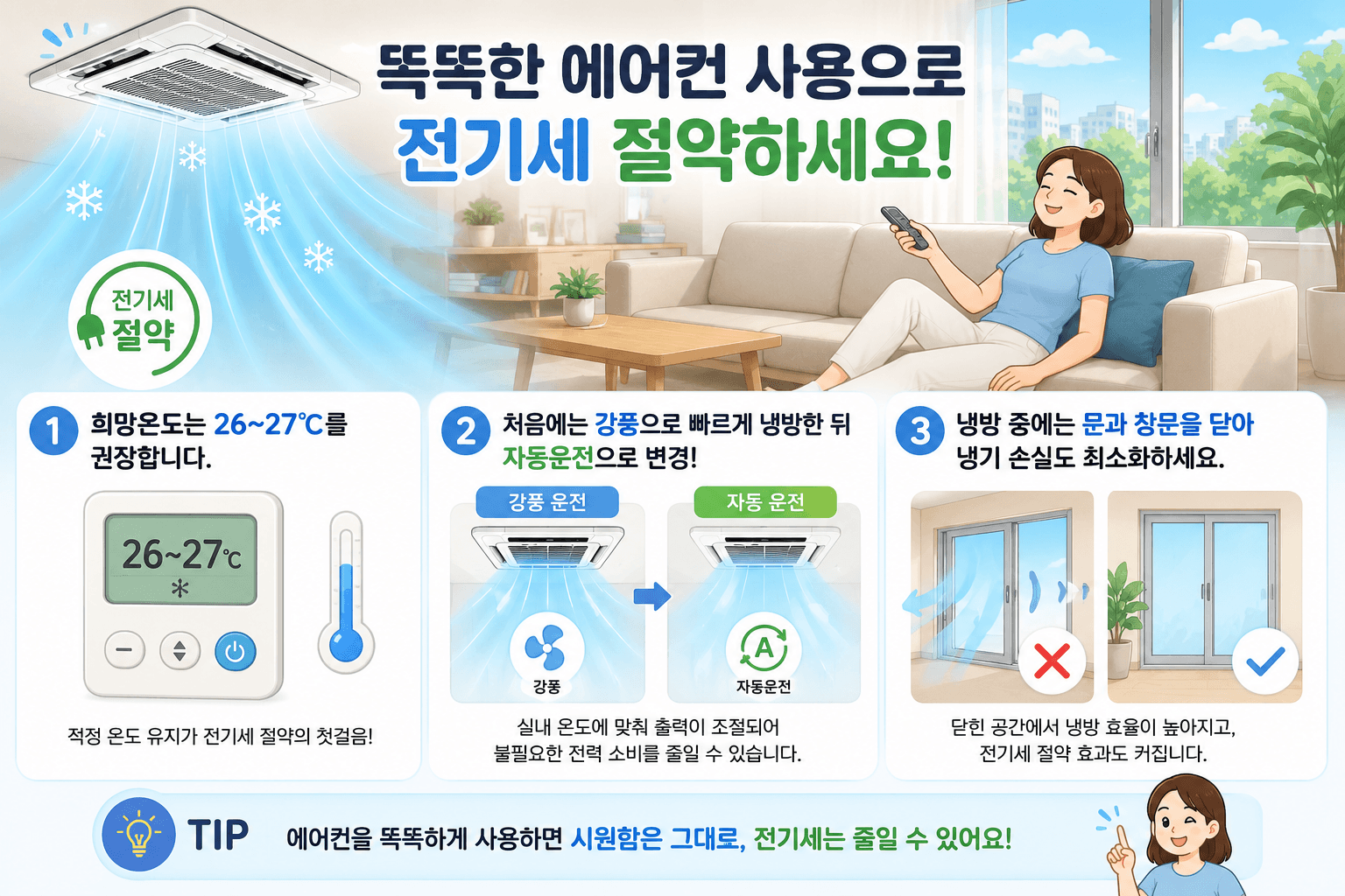 천장형 에어컨 전기세 절약, 냉방 효율 높이는 관리법