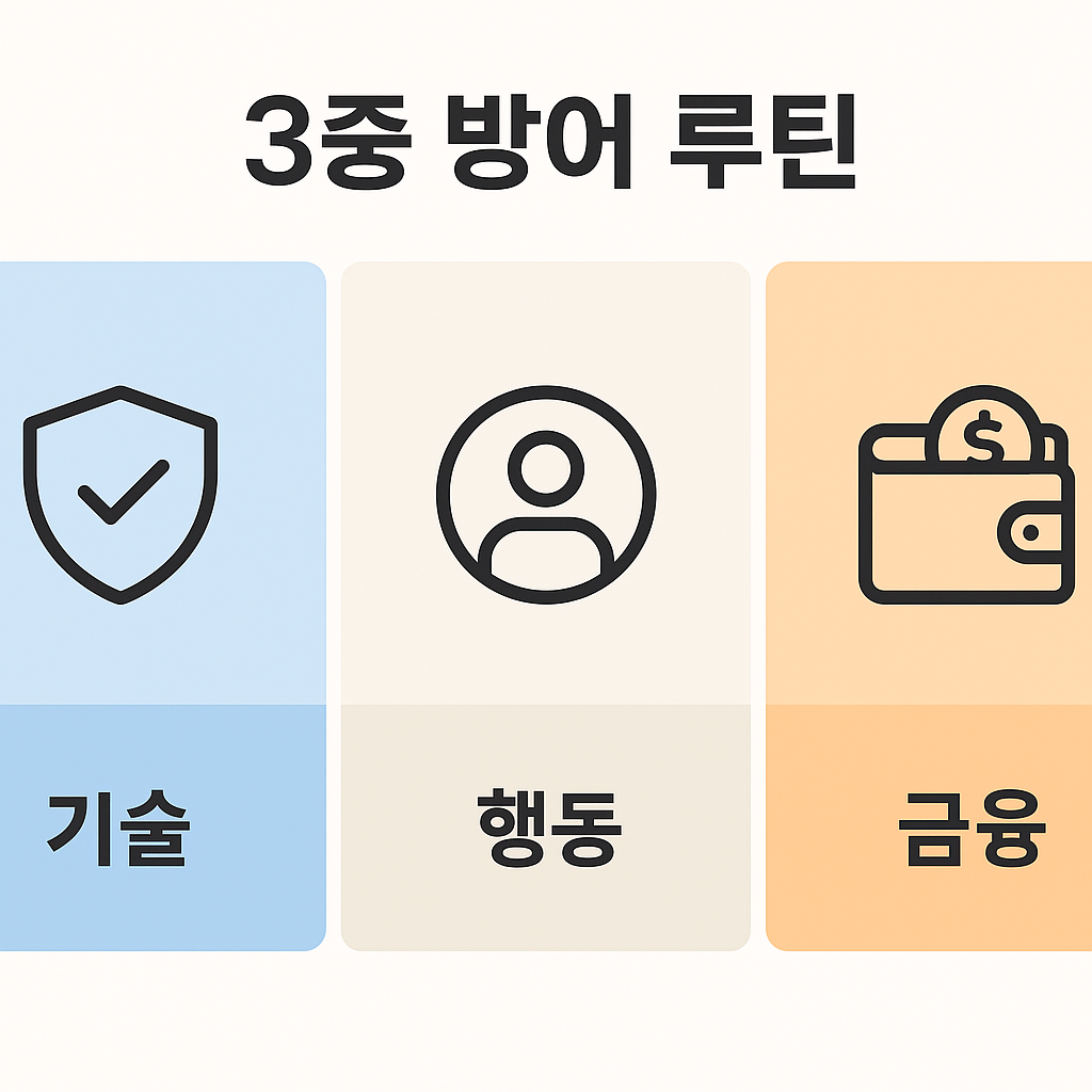 기술·행동·금융 3중 방어 루틴 요약 다이어그램