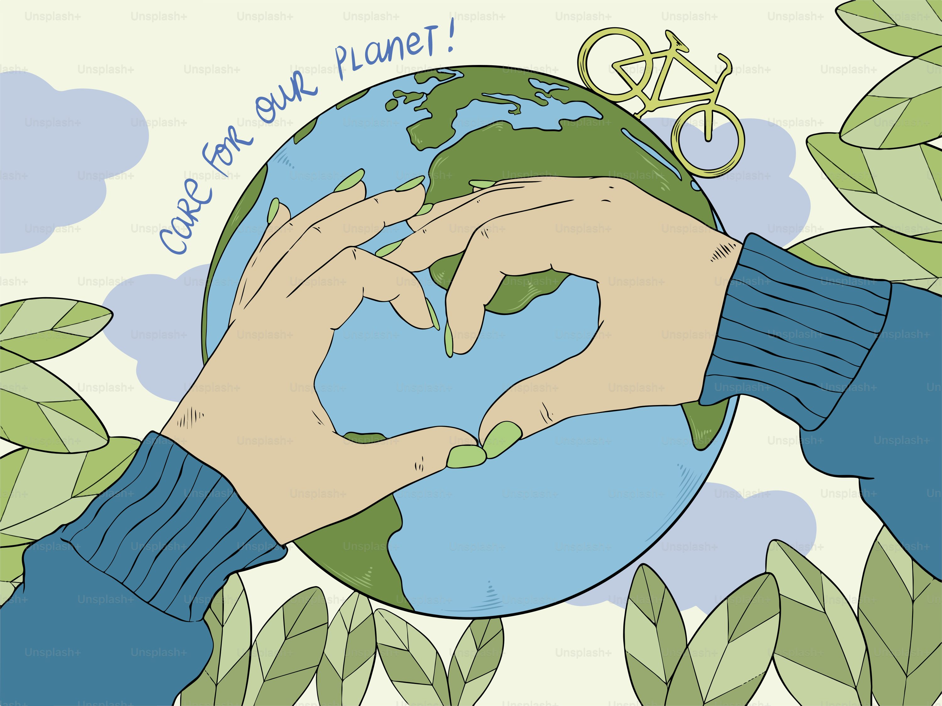 지구와 하트모양을 만든 사람의 손 이미지