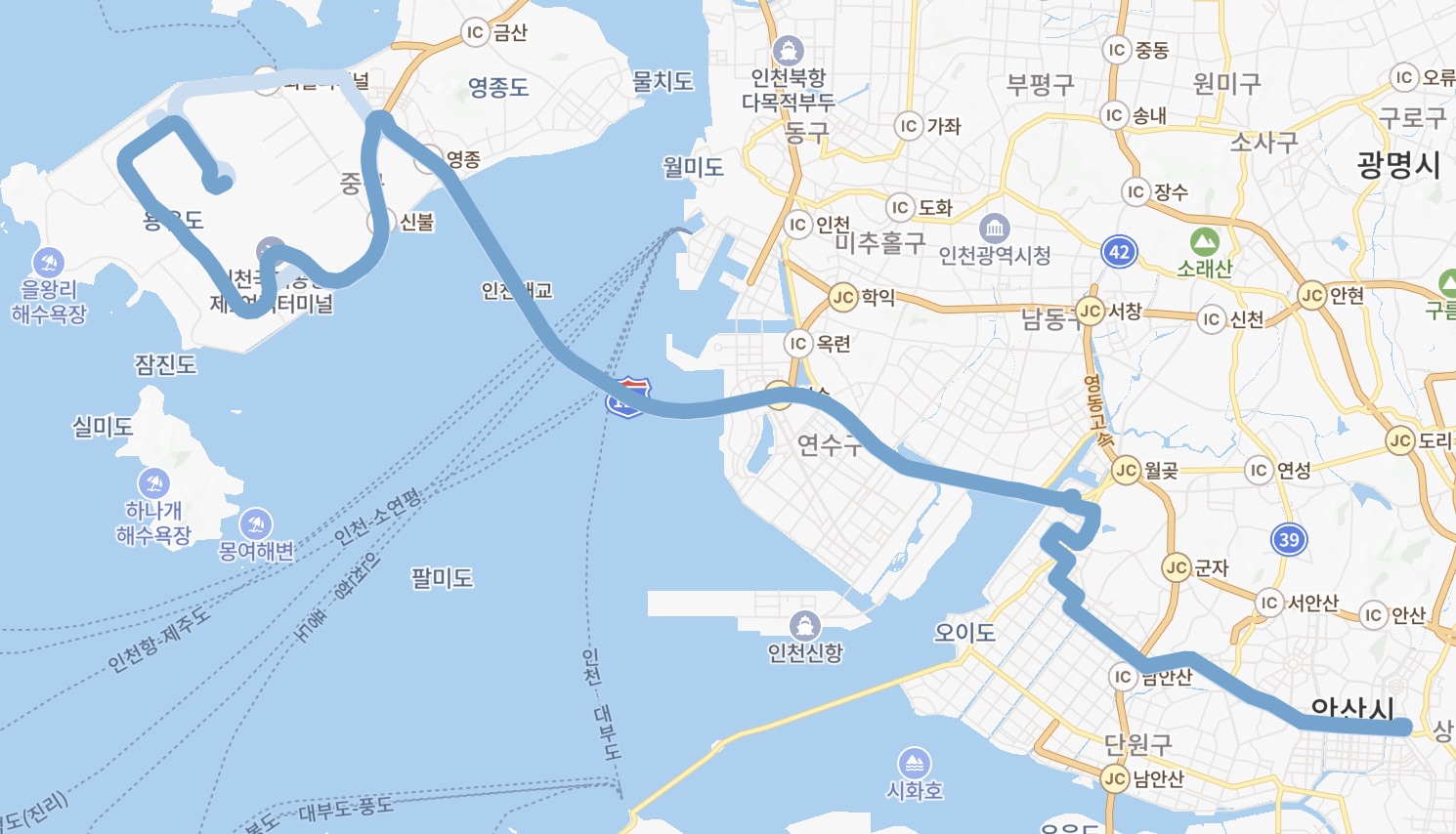 N7000 인천공항버스 운행지도