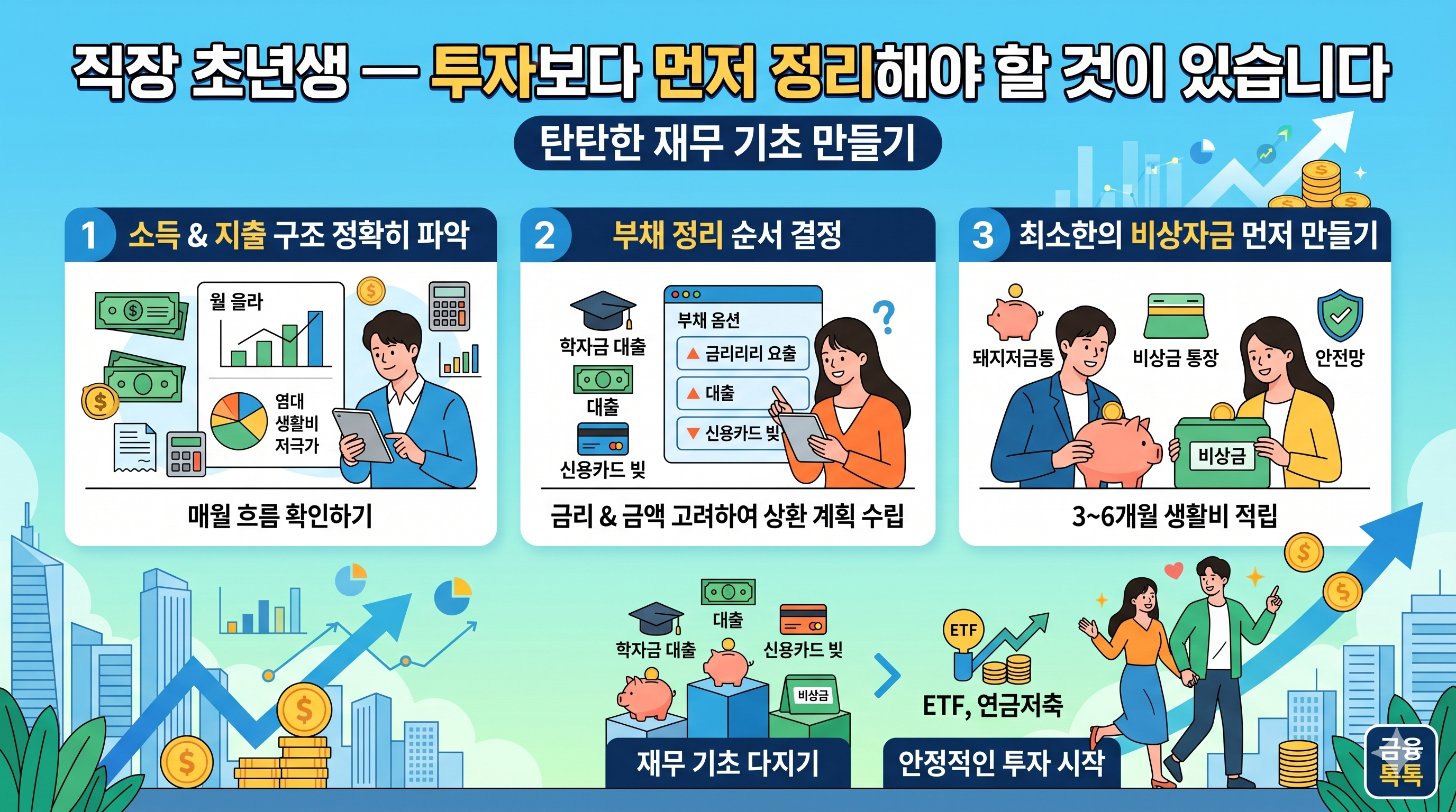 직장 초년생의 자산관리 우선순위를 시각화한 인포그래픽