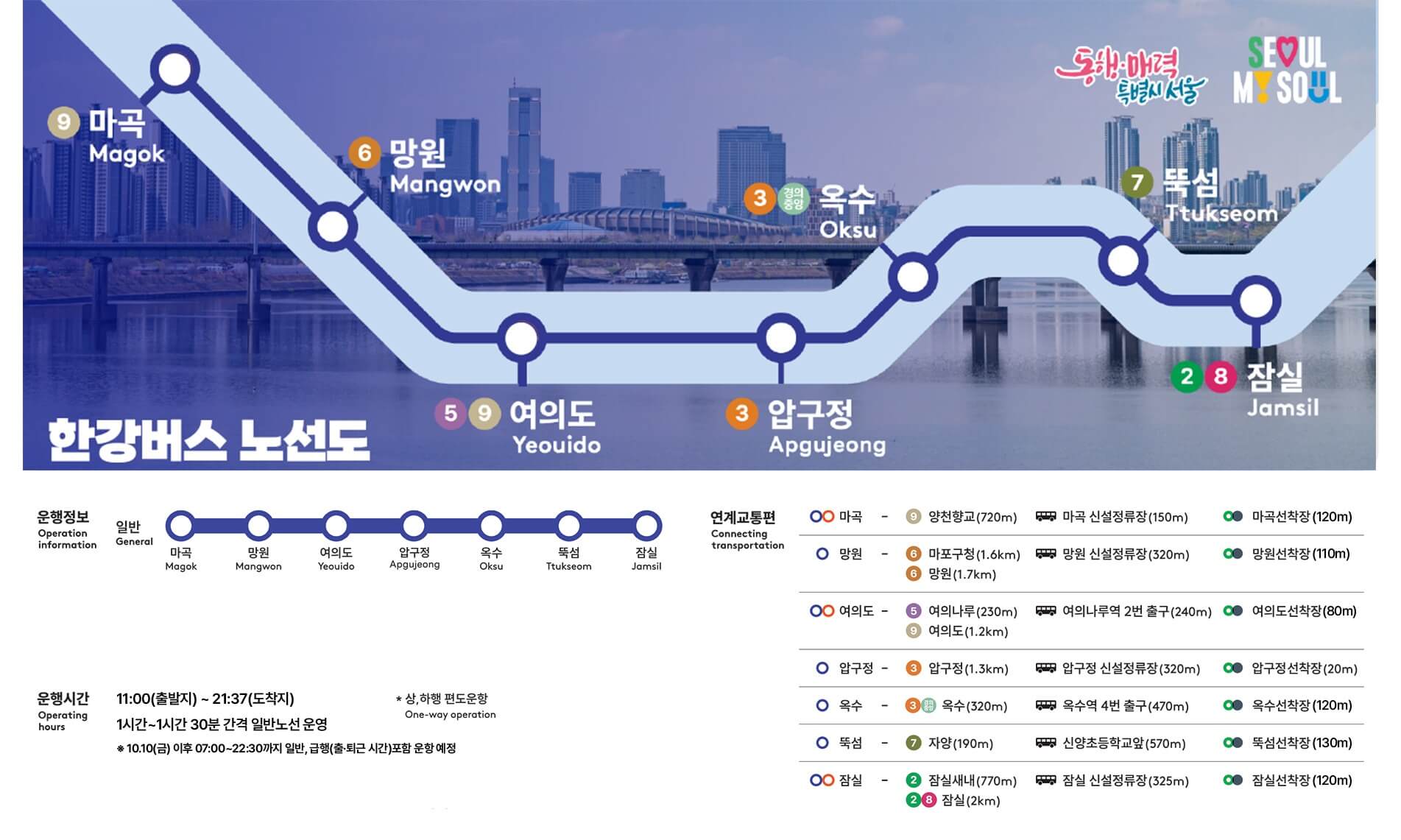 서울 한강버스 요금 노선 시간표