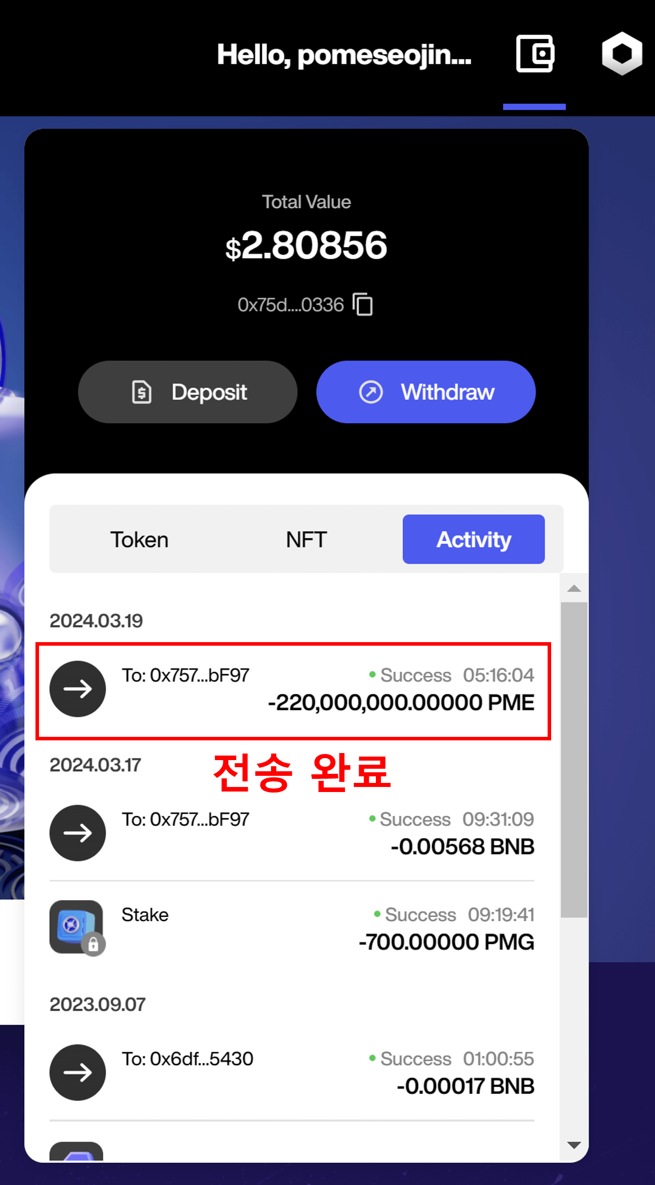 도지포메 출금완료