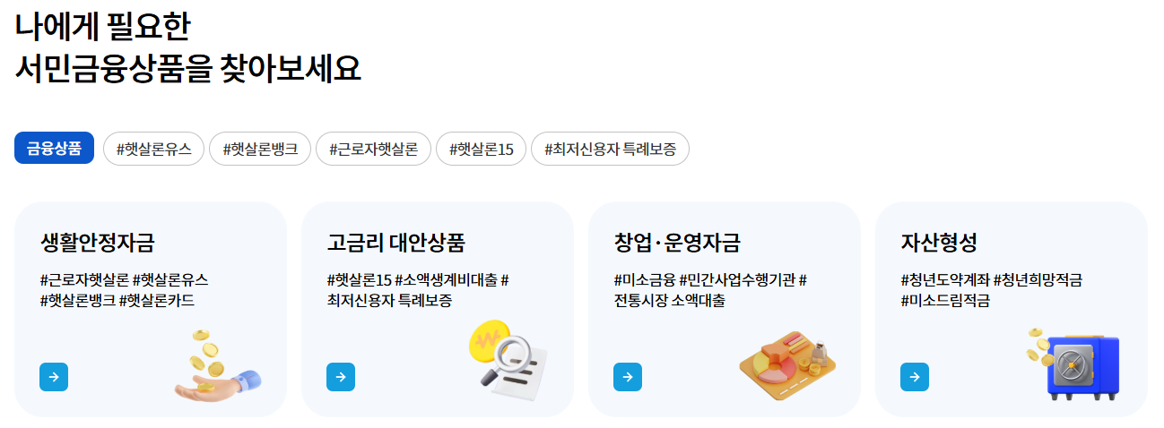 서민금융진흥원-채무조정-이용법-서민금융상품-선택페이지