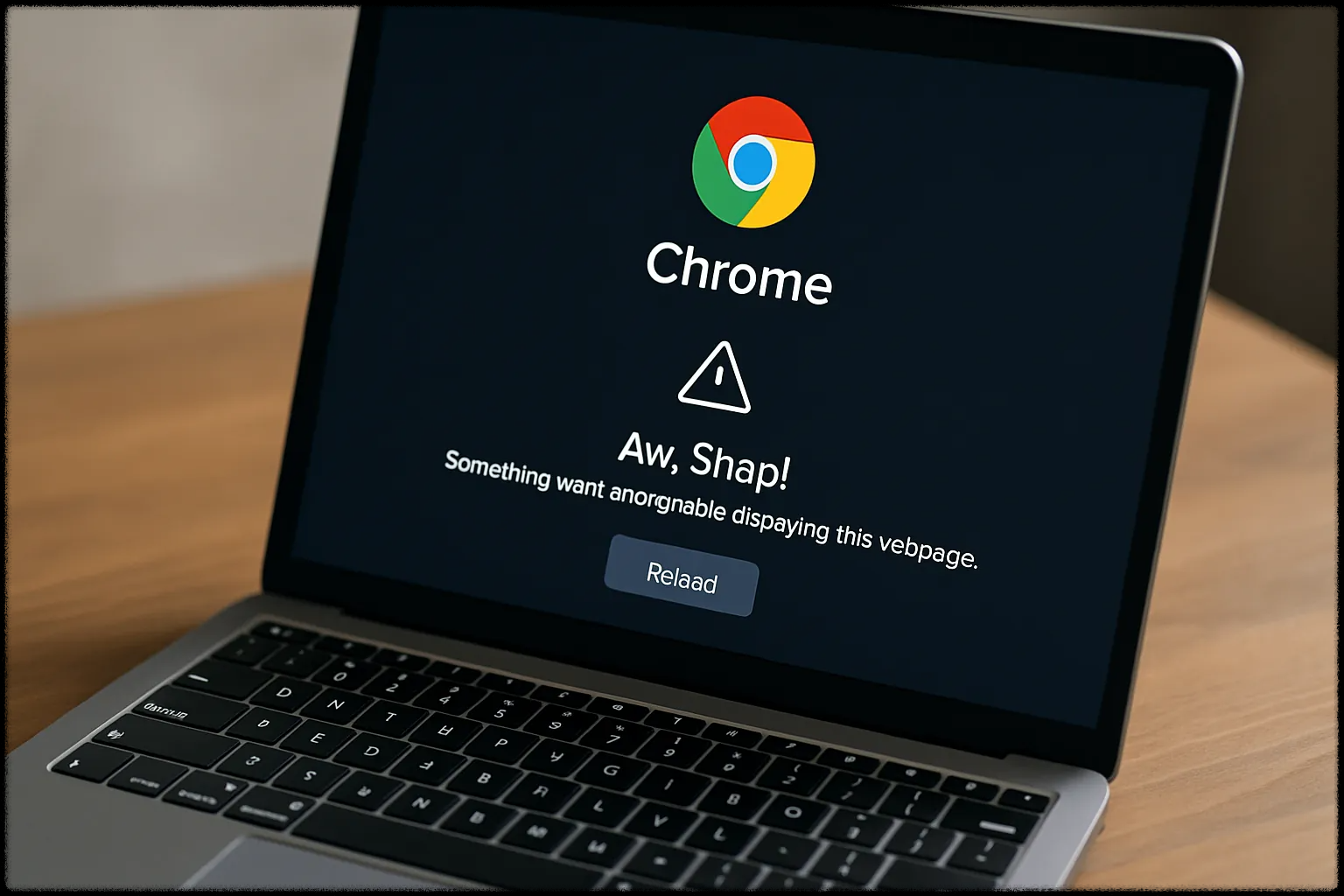 크롬 브라우저 오류가 발생한 노트북 화면