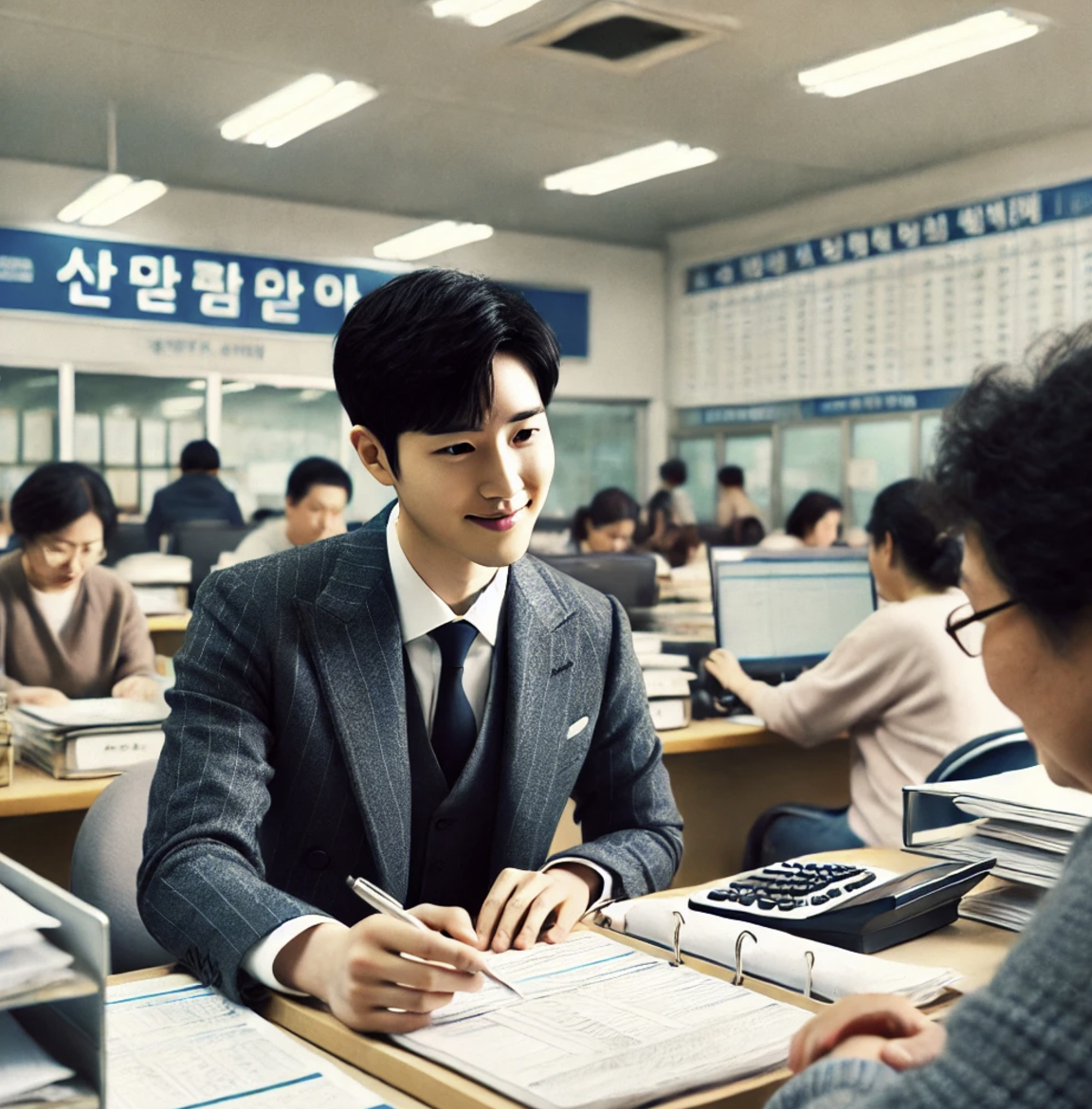 세무서 직원이 사업주에게 세금 신고를 돕고 있는 모습