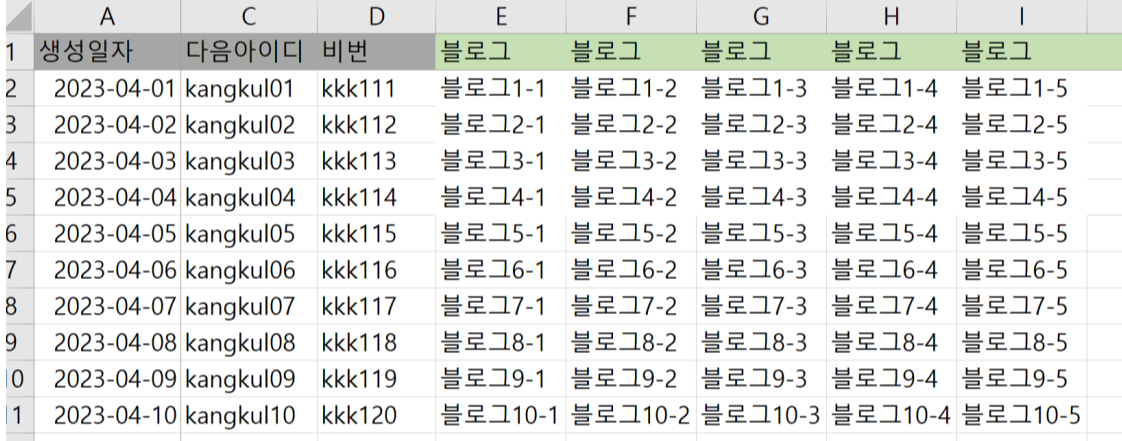 계정 관리 엑셀 형식
