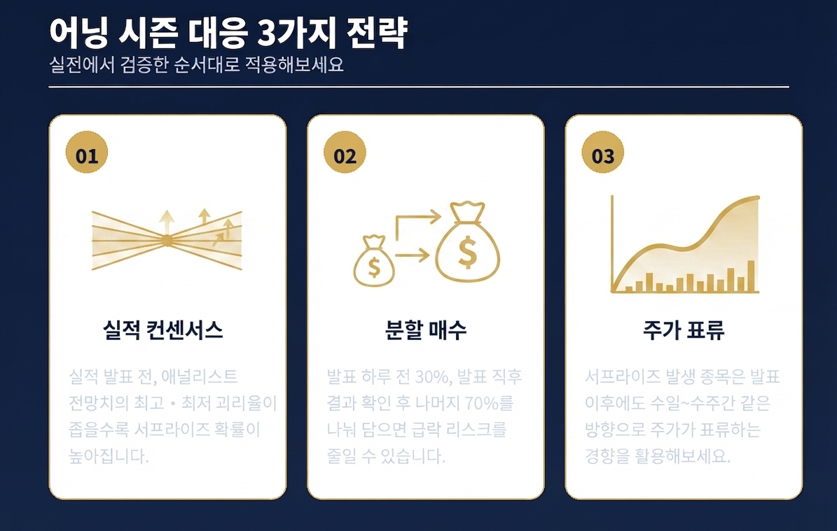 어닝 시즌 대응 3가지 전략 인포그래픽