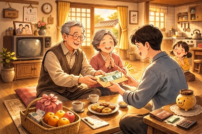 부모 세대가 선물로 현금을 선호했던 이유를 보여주는 봉투 전달 장면