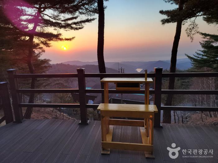 칠보산 자연휴양림 전망대에서 동해 일출이 보인다.
