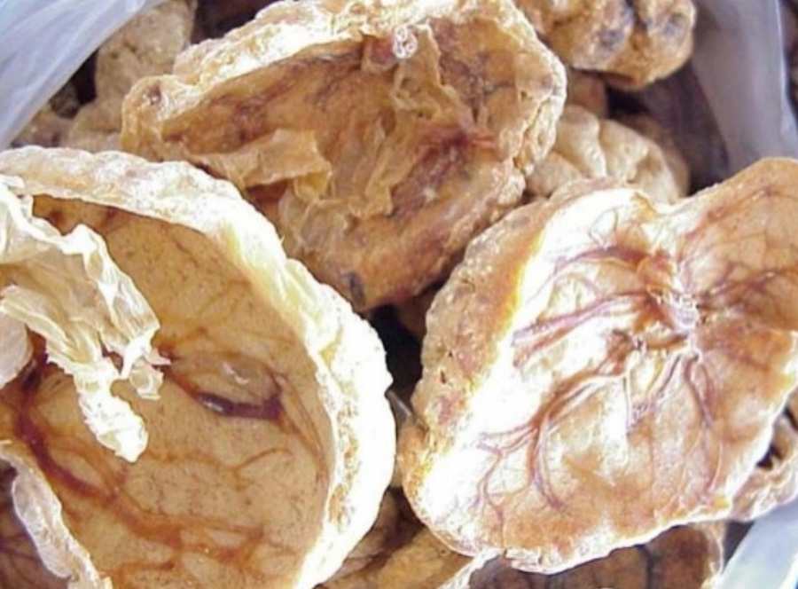 산모가 출산을 하고 나서 배출되는 태아의 부속물 중의 하나인 태반을 깨끗하게 세척한 후에 건조시킨 것을 비닐 자루에 여러 개 수북하게 담아두고 찍은 사진