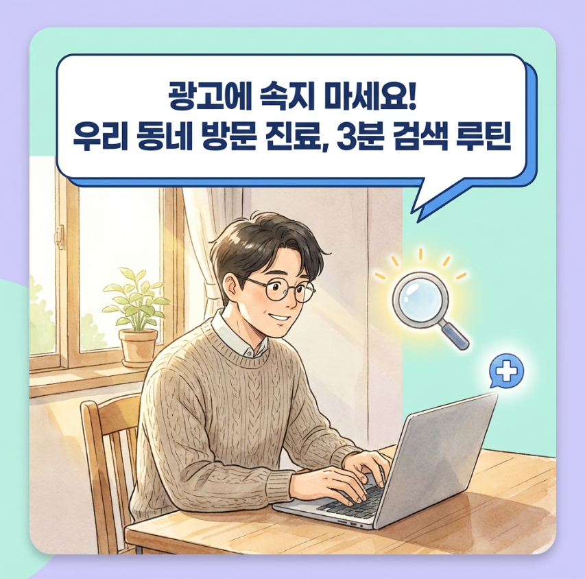 일반 광고에 속아 시간을 낭비하지 않고 심평원 공식 전산망 메뉴 필터를 통해 우리 집 근처 정부 지정 재택의료 병원 검색 방법