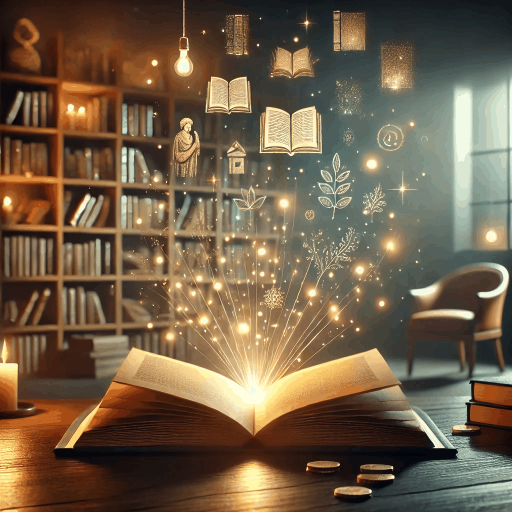 서재에서 책을 펼쳐 놓은 이미지