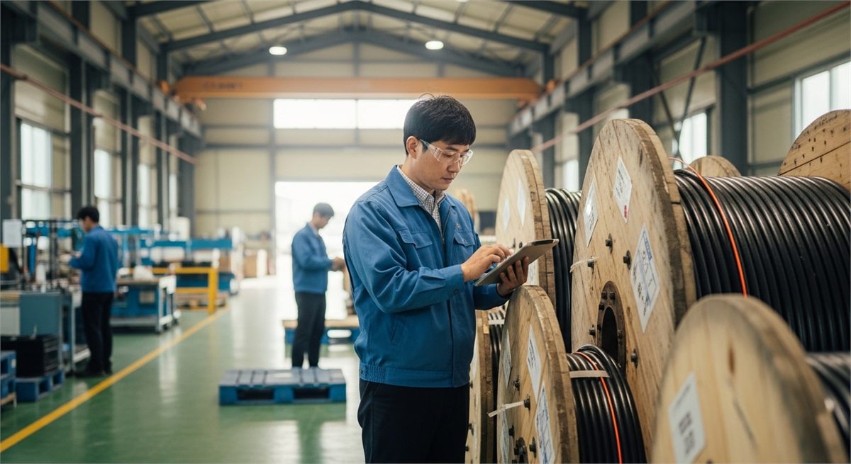 광케이블 설비를 점검하는 엔지니어의 모습