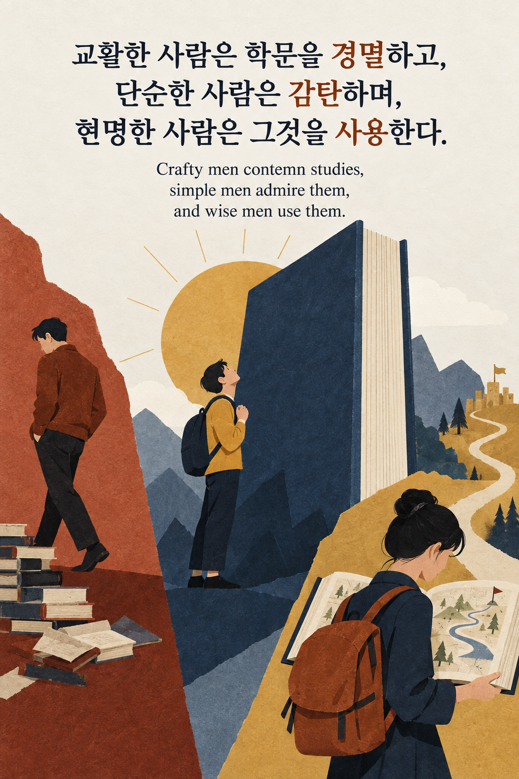 프랜시스 베이컨 명언 11 — 교활한 사람은 학문을 경멸하고, 단순한 사람은 감탄하며, 현명한 사람은 그것을 사용한다.
