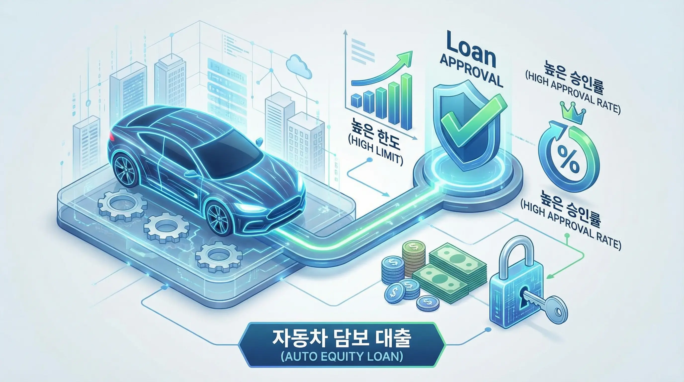 자동차 담보를 활용하여 높은 한도와 승인률로 대출을 받는 3D 인포그래픽