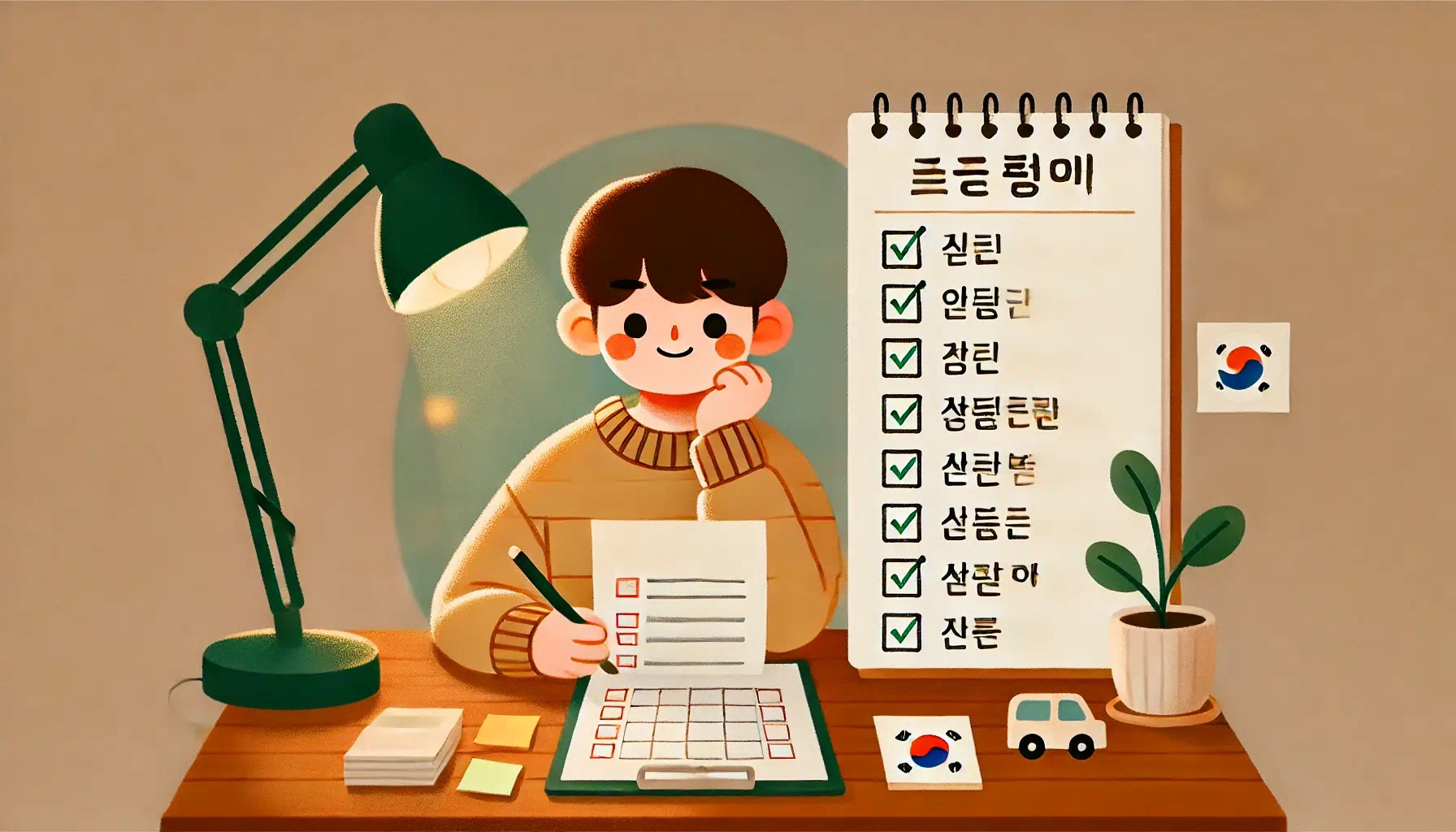 보건증 발급순서에 대해서 공부하고 있는 한 남성의 모습