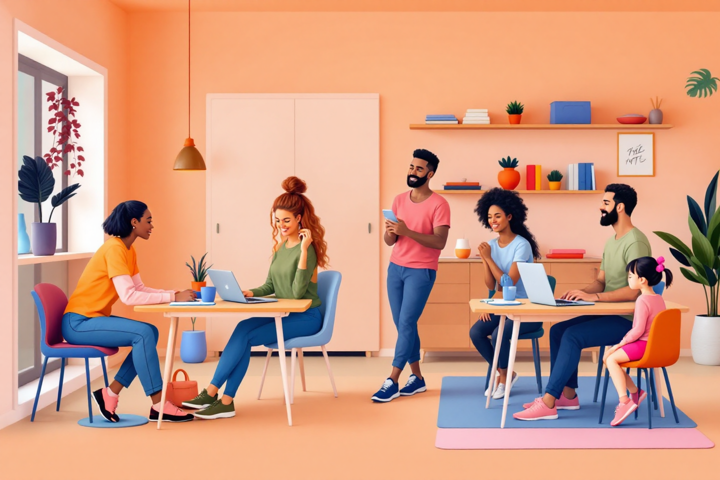 운동이 필요한 사람들을 표현한 일러스트 이미지