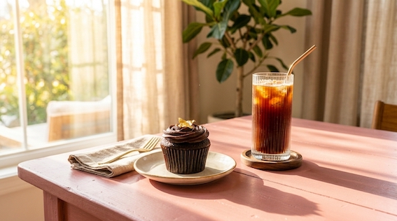 coco cupcake with coffee in the morning