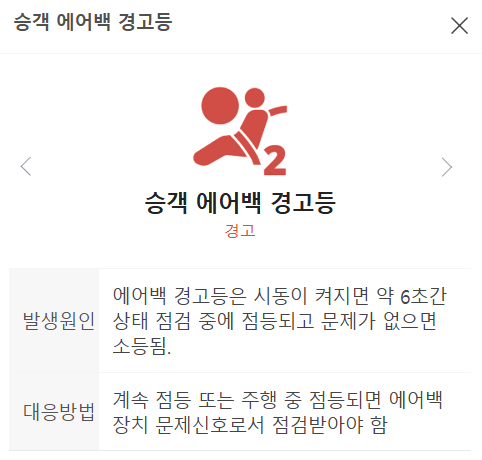 도로교통안전공단 승객 에어백 경고등 종류