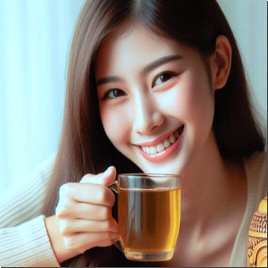 감로꿀 섭취량과 주의점, 감로꿀 차 마시는 여성