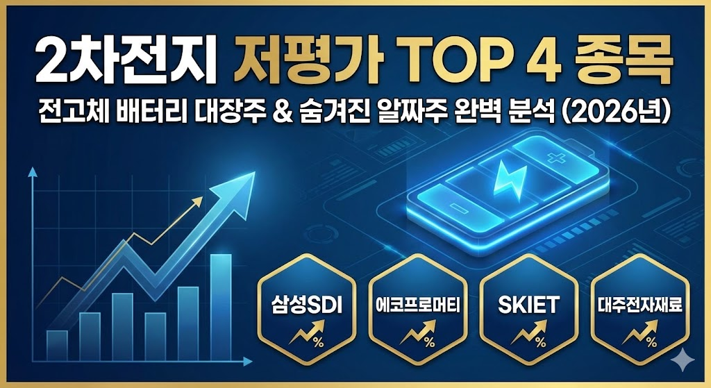 분석적인 인포그래픽 스타일로, 본문에서 다루는 핵심 종목 4개를 직관적으로 보여줍니다