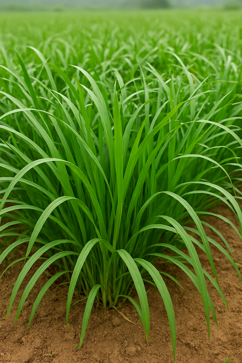 밭에서 자라는 싱싱한 부추의 근접 모습