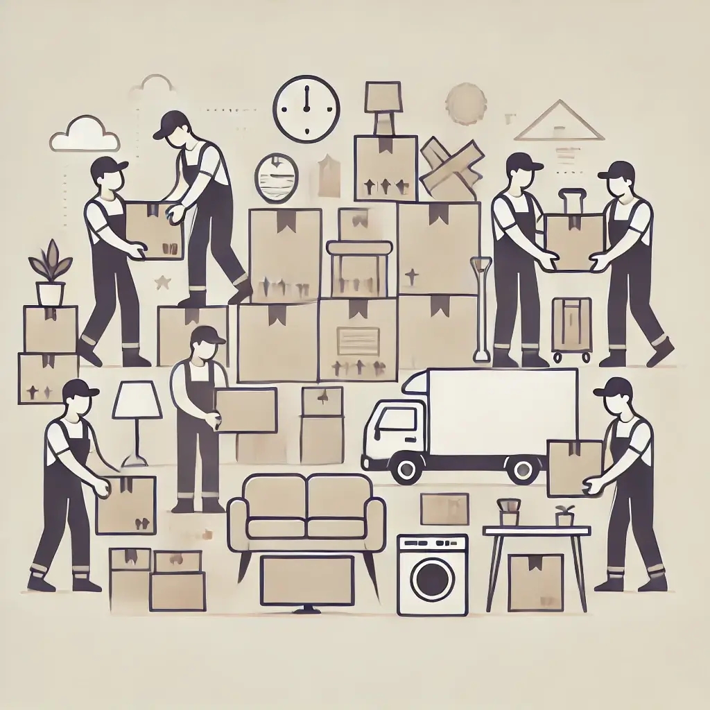 이삿짐 직원들이 전문적으로 짐을 포장하는 모습.