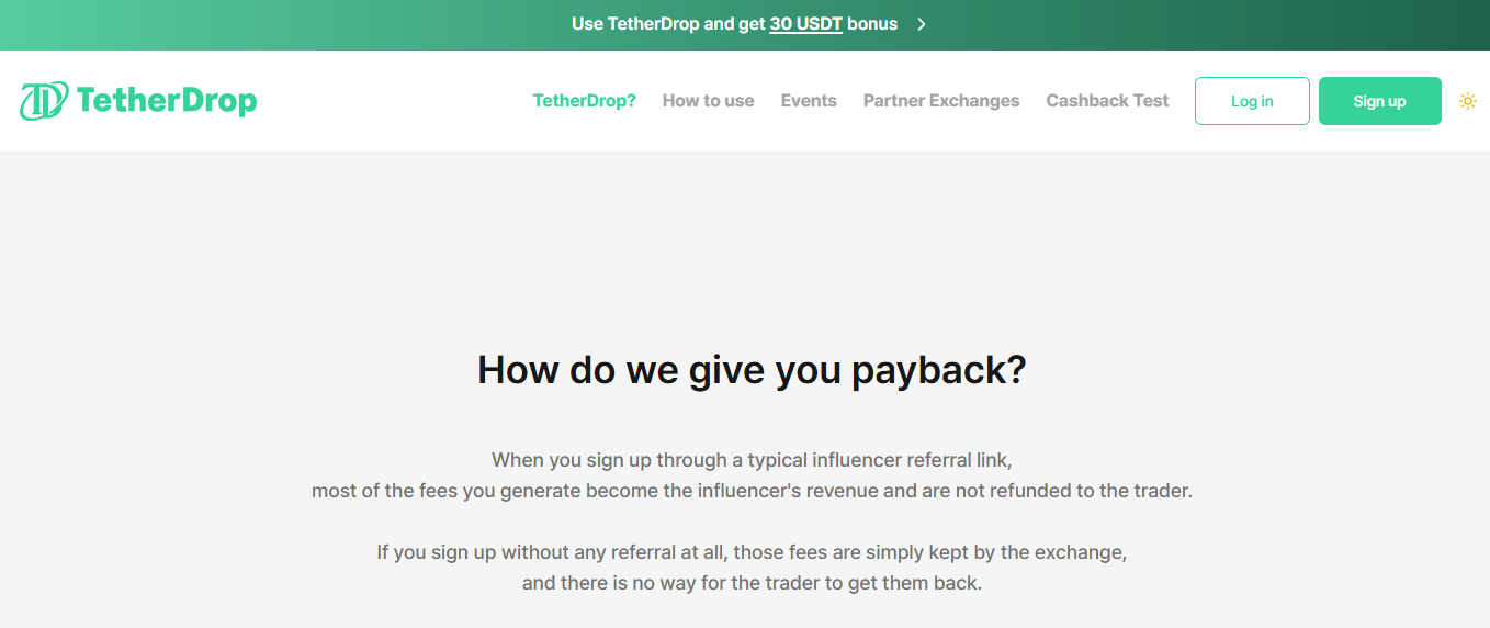 How do tetherdrop give you cashback?