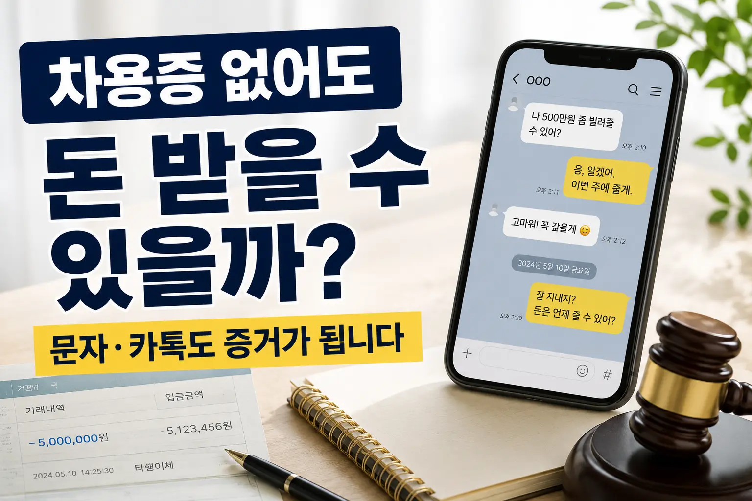 차용증 없이 빌려준 돈을 받을 때 문자와 카카오톡 대화가 증거가 될 수 있는 생활법률 정보
