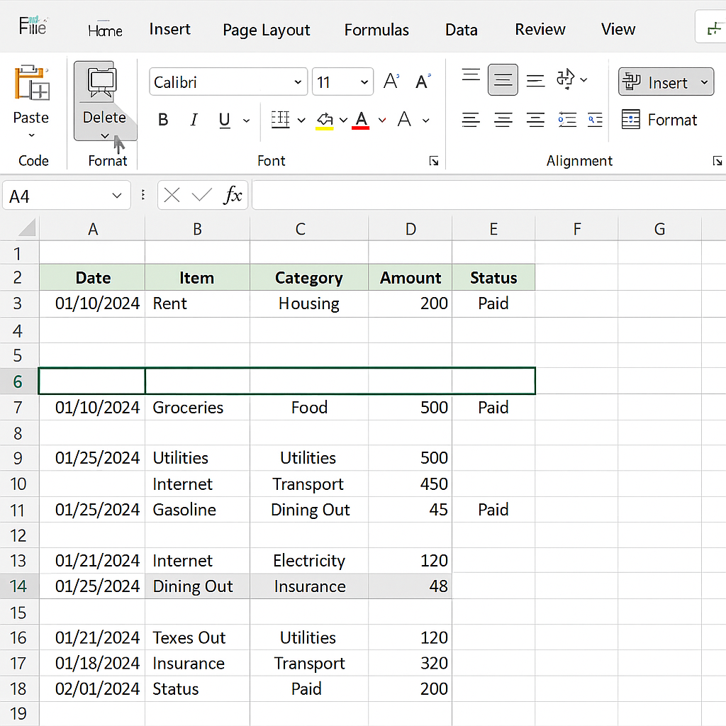 문서 작성에 필요한 행과 열 관리 관련 사진