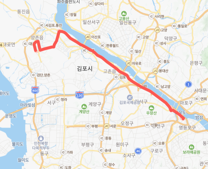 김포-서울-7000번-버스-노선-지도