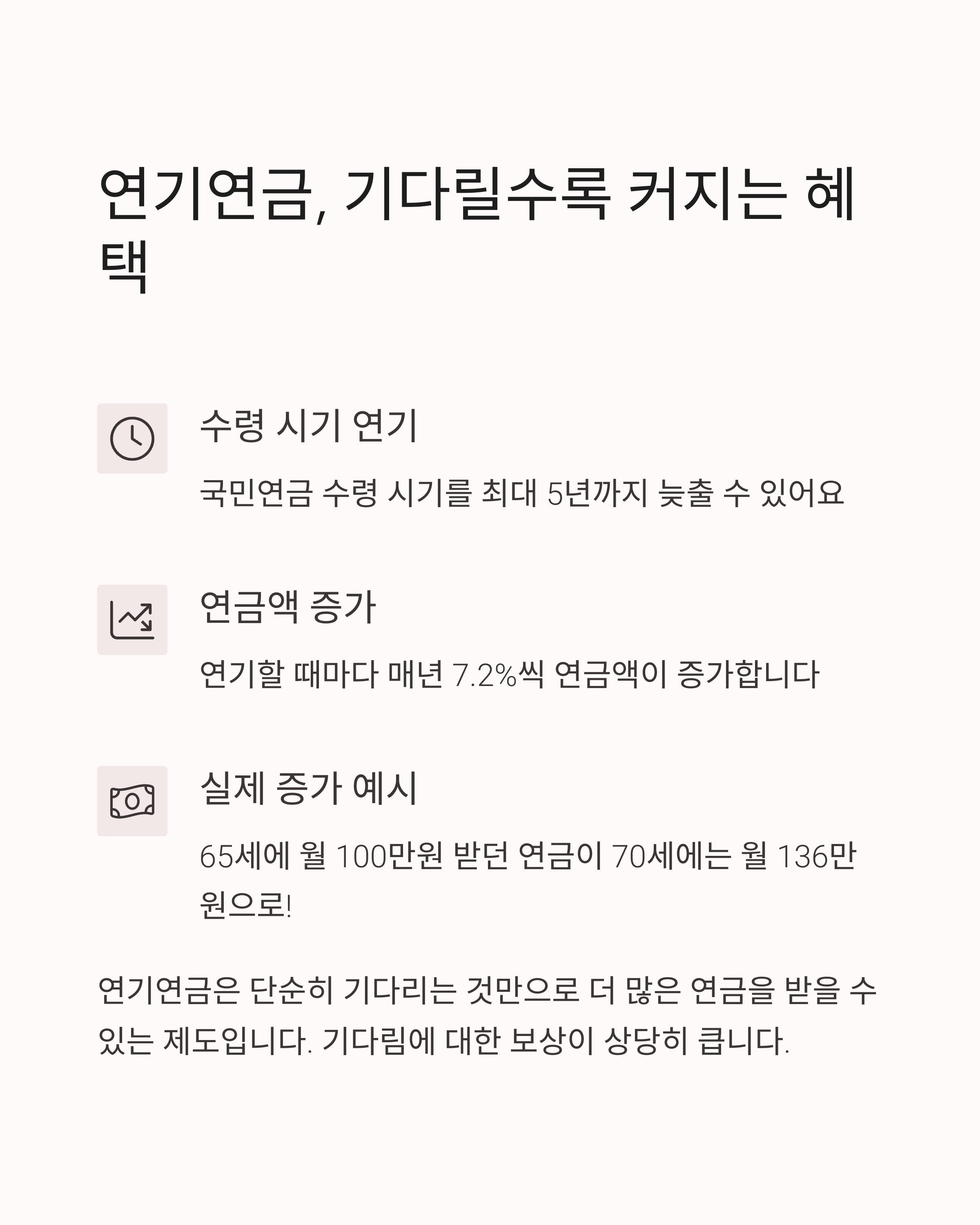 연기연금 신청 시 7.2% 증액효과 분석: 60세 vs 65세 수령 시 실질 차이 계산