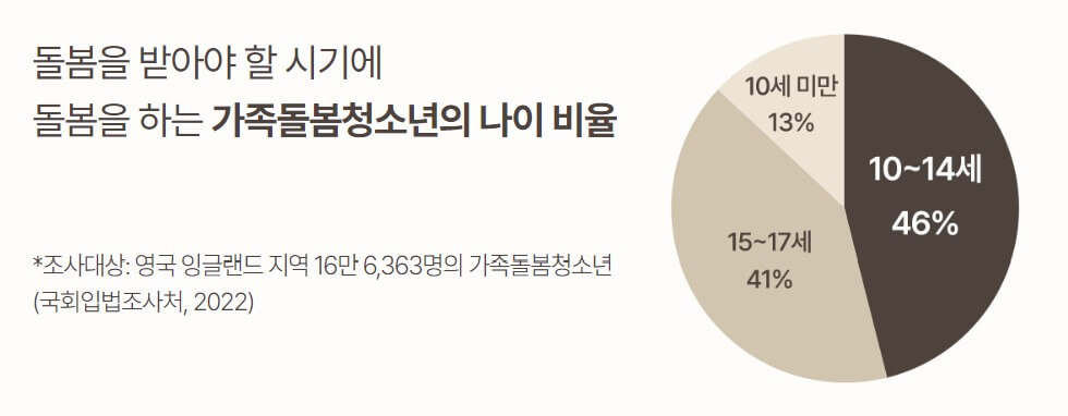 돌봄을 하는 가족돌봄청소년 나이 비율