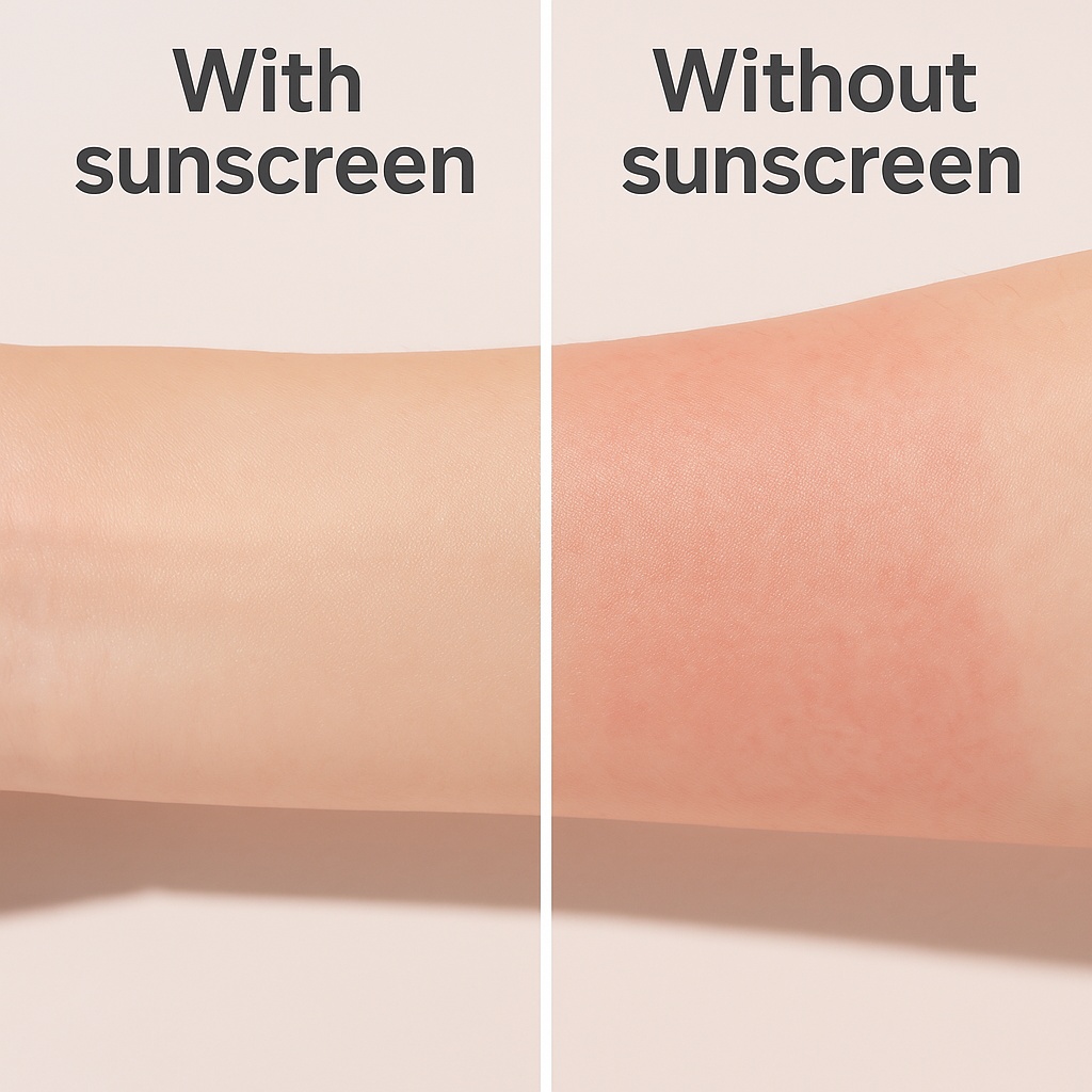 선크림을 바른 피부와 아닌 피부의 사진
