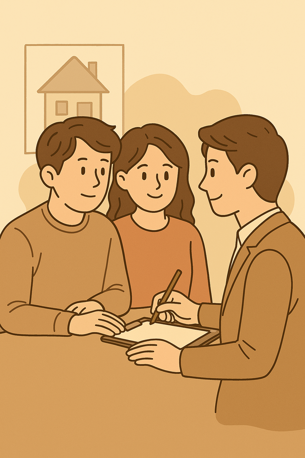 부부공동명의로 집을 사려고 상담을 받는 모습의 이미지